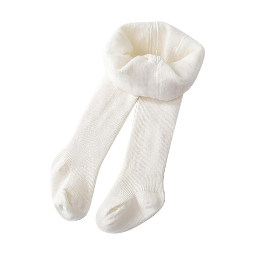 Collant caldi in cotone spesso foderati per bambine, collant elasticizzati a lunghezza intera – Bianco, L