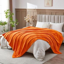 Super Soft King Blanket Orange Premium Silky Flannel Fleece Leaves Pattern Lightweight Bed Blanket All Season Use (Orange, King(90"x110"))