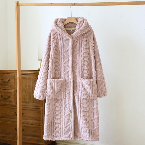 Women's cotton hooded bathrobe soft plush M-L 1
