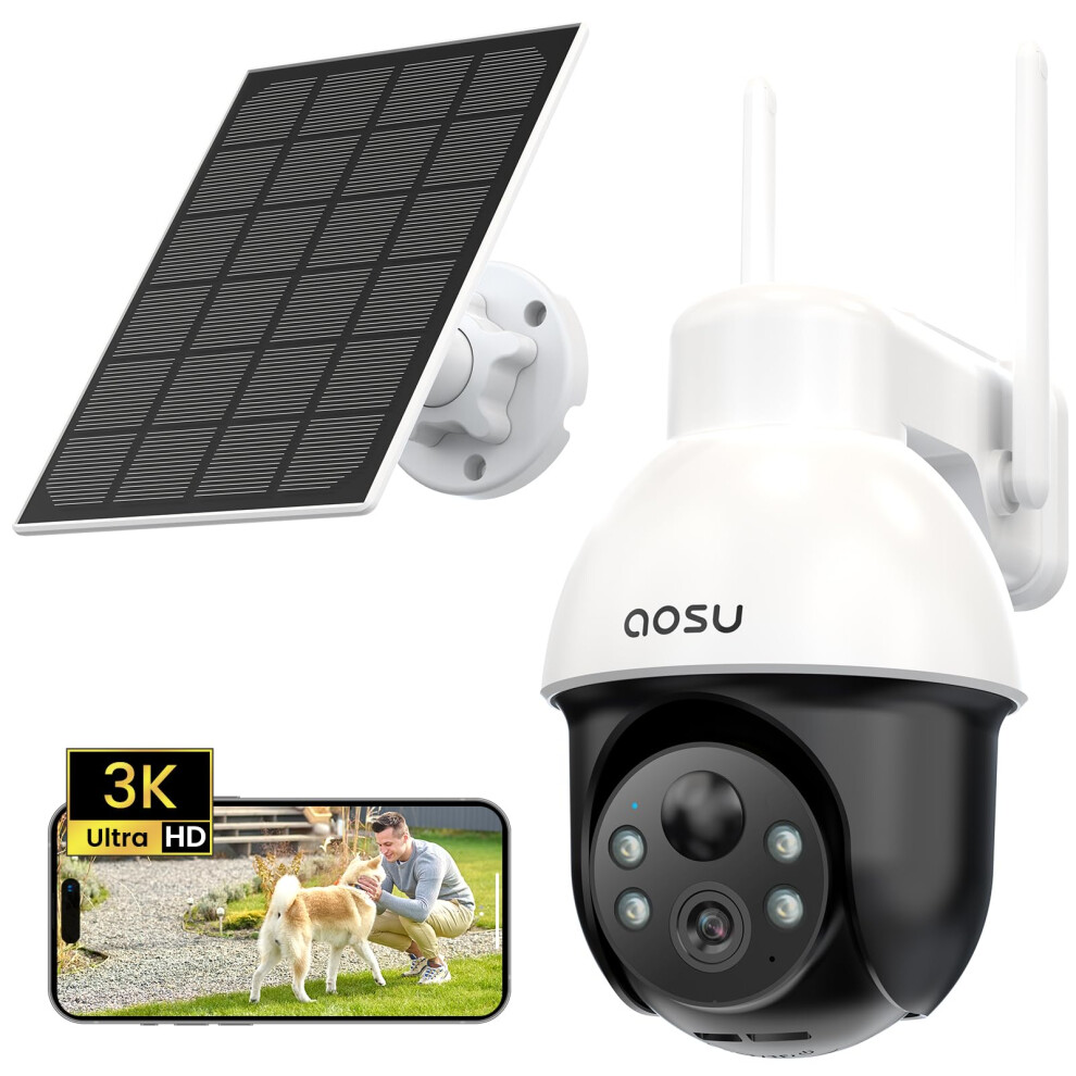 Aosu 3K Security Camera Outdoor Wireless, 360 Panoramic View, 5Mp Wifi Cameras Battery For Home Surveillance With Portable Solar Panel, Auto Tracking 663992192155