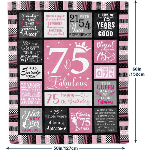 Manta para comemorar o 75º aniversário, para mulheres e homens – 76 x 102 cm (30 x 40 polegadas) – Presente perfeito para mães e avós – 1