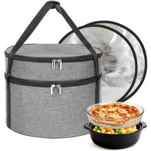 Geïsoleerde ronde ovenschoteldrager met metalen steun, 2-laags drager voor warme/koude gerechten – compatibel met taartonderzetters