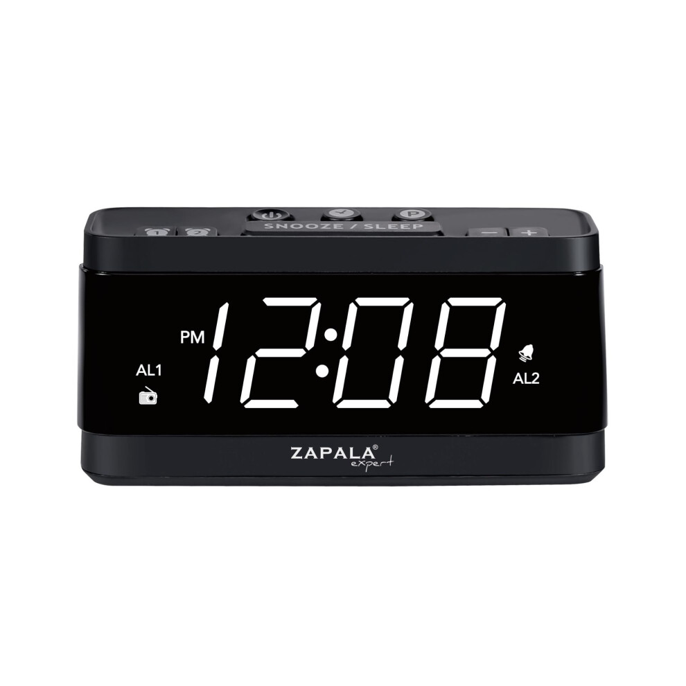 Zapala Expert Alarm Clock Radio, 2 Alarms Large Led Display Digital Fm Clock Radio With Usb Charging Port, Adjustable Volume & Dimmer, Snooze For Dee Black 38926952