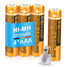 4 Pack 550mAh 1.2V AAA Rechargeable Batteries HHR-55AAABU NI-MH for Panasonic Handsets Replacement Battery for BT Gigaset Cordless Phones Home Office