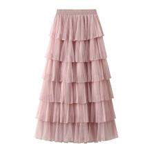 Plus Size Szoknya Női Hosszú Maxi Tüll Szoknyák A-vonalú Magas Derekú Többsoros Réteges Midi Szoknya Hálós Fodros (Rózsaszín, Egy Méret)
