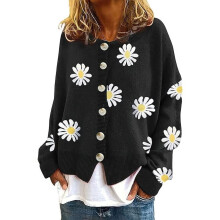 Cárdigan de mujer vintage de los años 90 con estampado de margaritas para otoño e invierno.