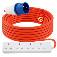 4 Gang Electric Hook Up for Camping,20 Metres 16A to 13A Extension Lead,Heavy Duty-250V Mains Lead for Caravans,Mobile Homes,Motorhomes