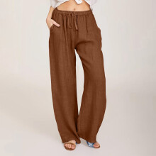 HERESOM Pantaloni da donna taglie forti in cotone e lino, gamba larga, vestibilità casual, vita alta elasticizzata con coulisse, pantaloni palazzo,