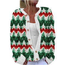 Weihnachtsstrickjacke für Damen, Jacquard-Strickjacke im Boho-Stil mit Stickerei, Acryl-Strickwaren, offene Vorderseite, lockere Passform,