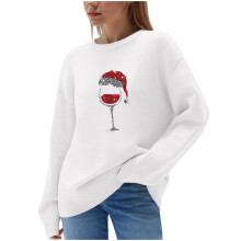 Pull de Noël pour femme, imprimé mignon et amusant, idéal pour les fêtes d'hiver, chaud et à col rond (Z02#Blanc, M)