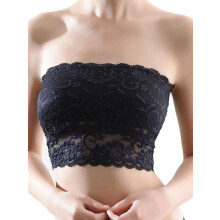 Biustonosz damski typu bandeau, miękki, wygodny, rozciągliwy, z koronką w kwiaty, bez ramiączek, bez ramiączek, krótki top, czarno-biały,