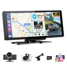 10.26" Car Tablet Pro Max 2025: Wireless Carplay Screen for Car with 4K Front and 1080P Rear Camera, Android Auto Screen IPS Touchscreen/Mirror Link/
