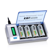 EBL 10000mAh Rechargeable D Batteries 4-Pack with LCD Universal Charger for AA/AAA/C/D Ni-MH Ni-CD Rechargeable Batteries