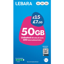 Lebara Mobile SIM Card: 50GB Data SIM Only Plan for 7.50, Half Price for First 3 Months, No Contract, UK Calls, Texts, International Minutes, EU and