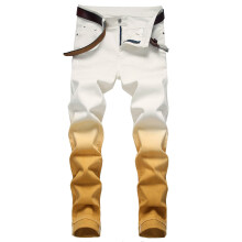 Jean Pants For Men Color Wash Outdoor Summer Springy Trousers Zipper Gradient Casual Jeans