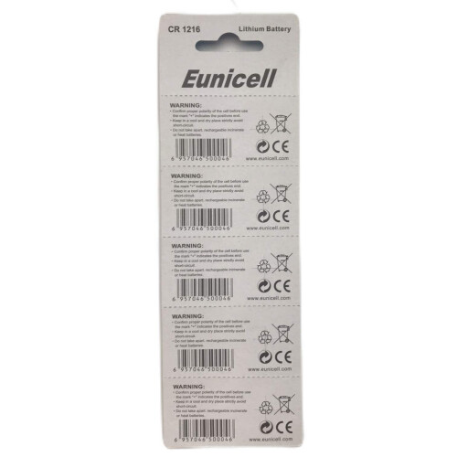 5 x Eunicell CR1216 3v Lithium Batteries 1