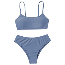 Σετ μπικίνι 2 τεμαχίων για νήπια, ολόσωμο μαγιό με ψηλή μέση και μονόχρωμο σχέδιο