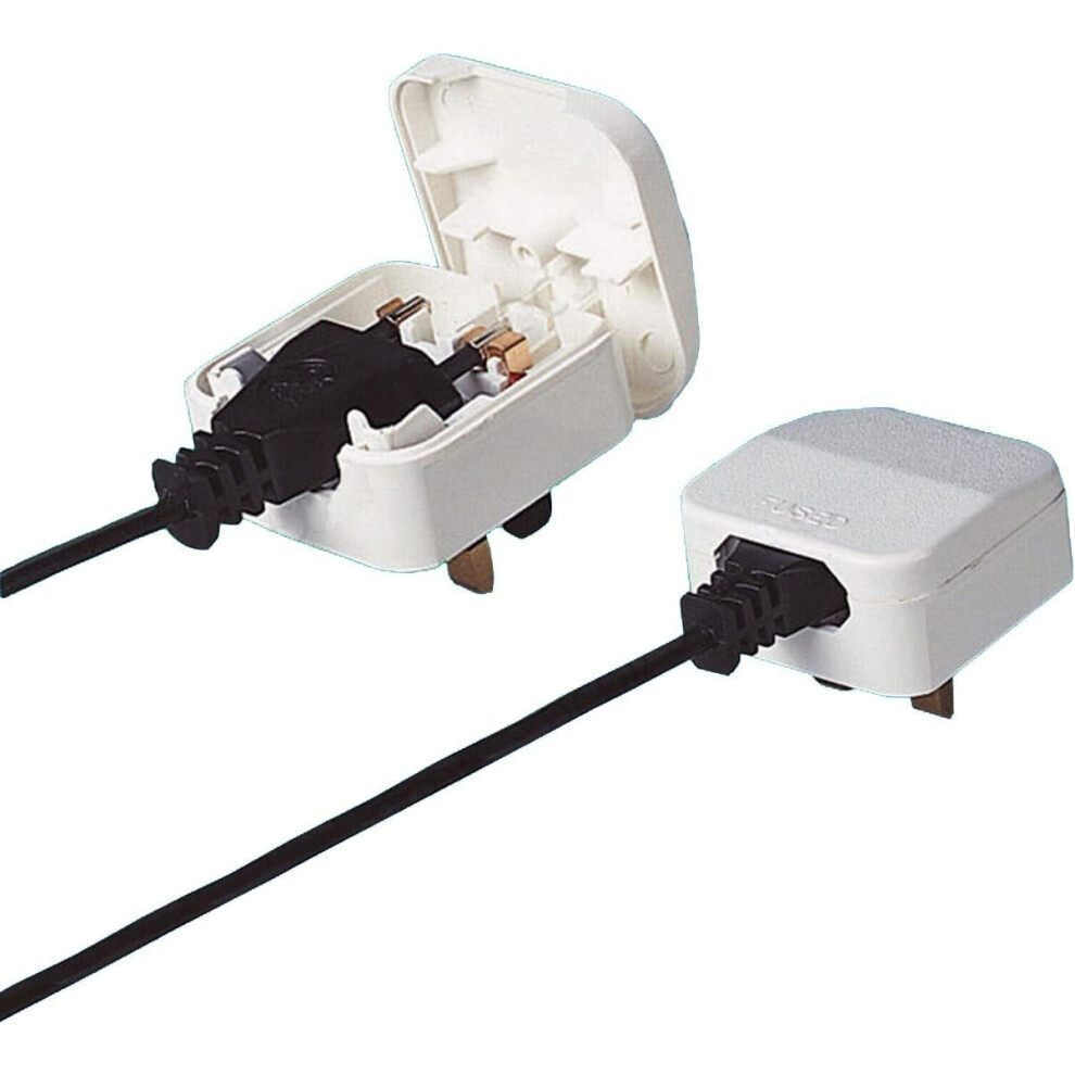 Euro To Uk 3 Pin Mains Fused Plug Converter Travel Adaptor 5A Fused-Push In White 5009474950250