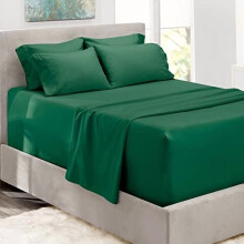 Luxuriöses, weiches 6-teiliges Bettwäscheset, extra tiefe Taschen (bis zu 53 cm), doppelt gebürstet, Einzelbett XL, Dunkelgrün