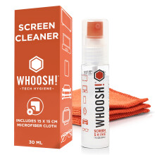 WHOOSH! Screen Shine Go MacBook Screen Cleaner - 30 mL Pocket-Sized, Travel Approved Bottle with Microfiber Cloth - Powerful, Streak-Free Cleaning fo