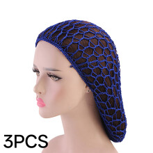 3 redecillas para el cabello, redecillas únicas y elegantes para mujer, redecillas para dormir con diseño de ganchillo, color azul claro.