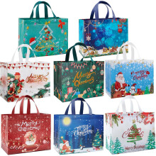 Sacs cadeaux de Noël avec poignées (8, 16 ou 32 pièces), grands sacs fourre-tout non tissés pour emballer les cadeaux de Noël, 32,5 x 25 x 17 cm