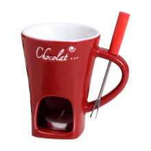 Chocolate Fondue Mug with Forks Candle 130ml Ceramic Chocolate Melting Mug Mini Melting Pot for Butter Birthday Wedding Gifts
