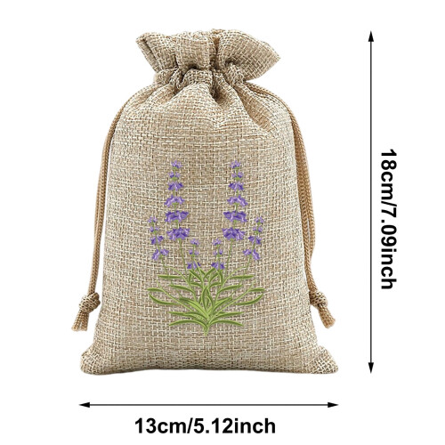 Pacote com 12 Sacos de Juta com Cordão para Sachês de Lavanda e 2