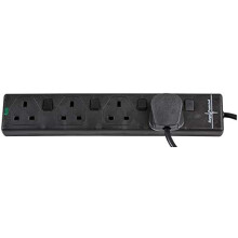 4 Gang Switched Surge Protected Mains Extension Lead, Black, 6m