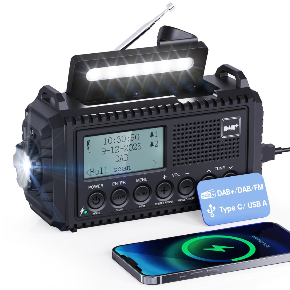 Photos - Radio / Clock Mesqool Dab Wind Up Radio, 5000 mAh Solar Powered Emergency Radio with SOS Alarm, Hand Crank Radio with USB Phone Charger, P