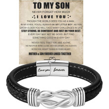 To My Son Grandson Bracelet From Mom Grandma, Infinity Knot Love You Forever Linked Together Handmade Leather Cuff Mens Birthday Weave Gift Jewelry
