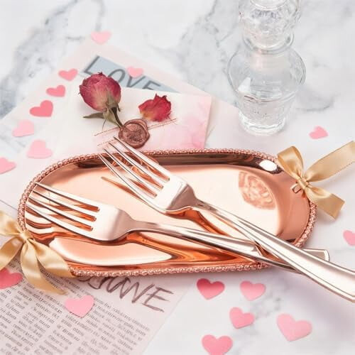 Πακέτο 200 πιρουνιών Rose Gold, πλαστικά πιρούνια μιας χρήσης 7,4" βαρέως τύπου – 1
