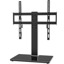 Universal TV Stand - Table Top TV Stand for 27-60 inch LCD LED TVs - 6 Level Height Adjustable TV Base Stand with Tempered Glass Base & Wire Manageme