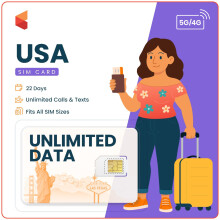 SimCorner USA Travel SIM – 22 Days Unlimited 5G/4G Data | 3-in-1 (Standard/Micro/Nano) | Unlimited Calls & Texts to US & Hawaii Mobiles & Landlines