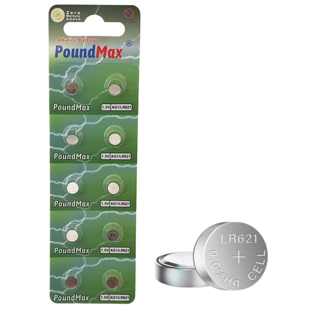 10 X Ag1 364 363 Lr621 Sr621sw 1.5V Poundmax Alkaline Button Cell Battery 5007526863220