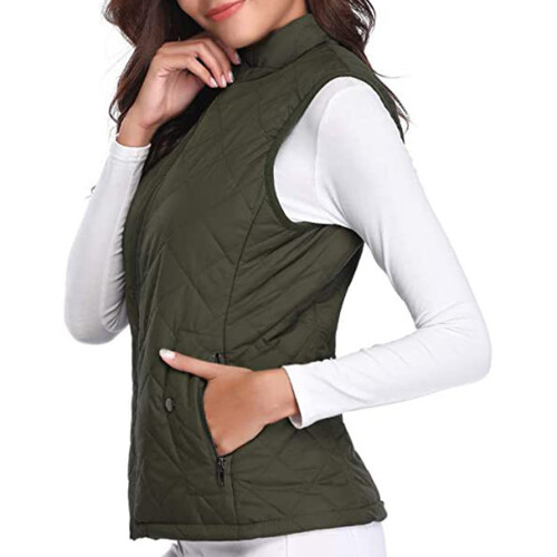Vest for Women Winter Fall Basic Button Vest Solid Keep Warm Sleeveless Jacket with Pocket,Olive Green 2