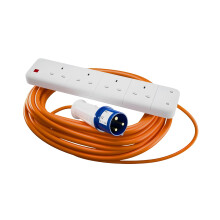 CONNEXION 4 Gang Electric Hook Up for Camping, 7 Metres 16A to 13A Extension Lead, Heavy Duty 240V Mains Lead for Caravans, Campervans, EV, Homes, Mo