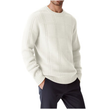 Men's Fall Winter Sweater Casual Fashion Solid Color Tops Long Sleeved Round Neck Sweater Base Layer Casual Pullover Tops(White,L)