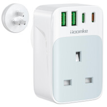 UK to Australia Plug Adapter, Australian China Travel Adapter PD 35W USB C Fast Charge with 1 UK Socket and 4 USB Ports, AU Adaptor Plug from UK for