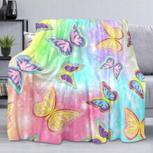 Kleurrijke vlinderdeken, regenboogdesign, zachte, pluizige fleece, 102 x 127 cm, comfortabel voor op de bank/sofa, ideaal als cadeau voor baby's en