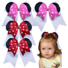 4pcs 8.5in Polka-Dot Hair Bows with Gem Accents Multi-Layer Ribbon Clips