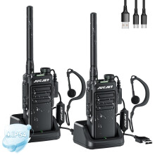 JUCJET EP-31 walkie talkie, Waterproof Walkie Talkie IP54, PMR446 License-free, 16 Channels, VOX, USB Charging BaseRechargeable Walkie Talkies(Black,