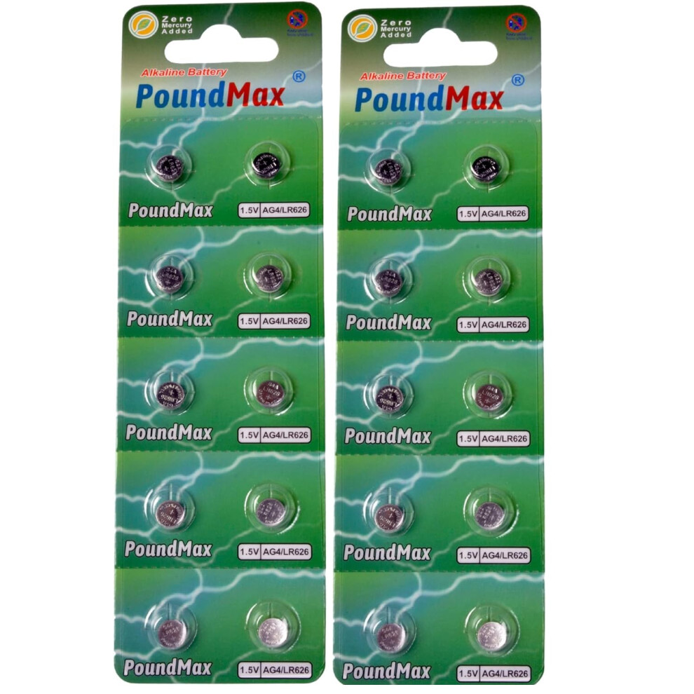 20 X Ag4 376/377 Lr66 Sr626 Sr626sw 1.5V Poundmax Alkaline Button Cell Battery 5007151784983