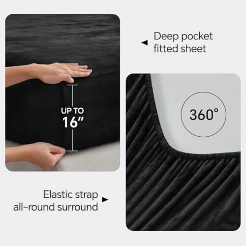 Σεντόνια Flannel Full Size Black - Σετ σεντονιών από εξαιρετικά μαλακό φλις, αφράτα, 2