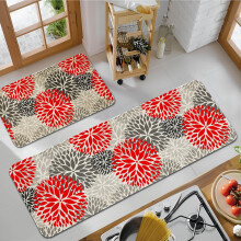 Kitchen Mats Set of 2 - Non-Slip Washable Rugs, Red Petals Linen Floor Mats, Easy-Clean & Stain-Resistant for Modern Home Decor (17"x30" & 17"x47")