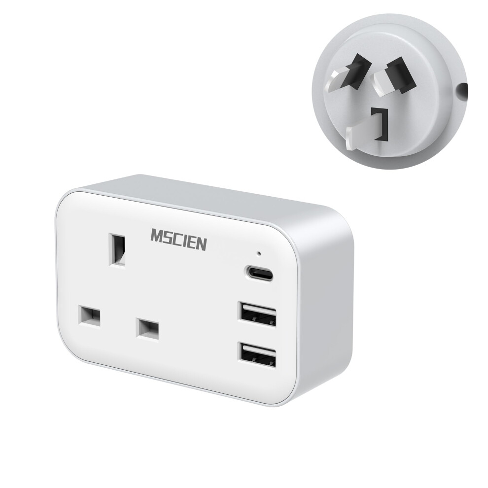 Mscien Uk To Australia Plug Adapter With 3 Usb, China New Zealand Australian Plug Adaptor From Uk, 4 In 1 Grounded Charger Uk To Australia Travel Plug Adapt