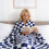 Blue checkered flannel blanket black white squares 39.37 x 4