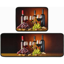 Red Wine Kitchen Rugs 2-Piece Set – Washable Runner & Mat, Grape/Absorption Design, Christmas/Thanksgiving Gift, 17"x47"+17"x30", Compatible with