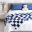Blue checkered flannel blanket black white squares 39.37 x 3