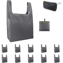 10-Pack Foldable Reusable Grocery Bags, 50LBS Capacity, Zipper Pouch, Machine Washable, Lightweight Polyester – Compatible with Eco-Friendly